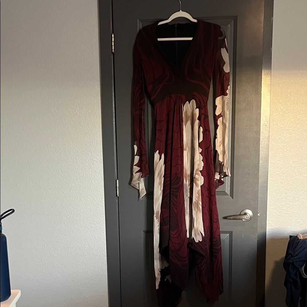100% Silk Yigal Azrouel Burgundy and Cream Women's Dress